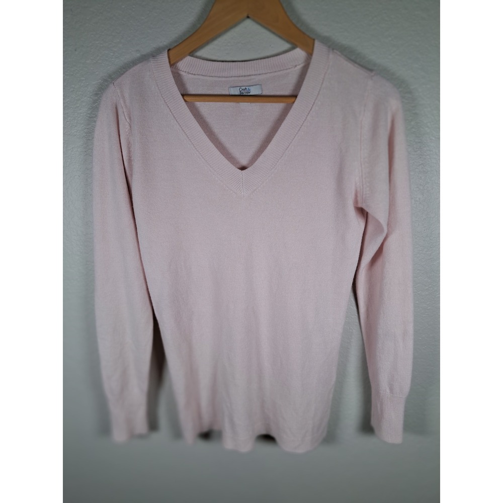 Croft & Barrow Womens Light Pink V-Neck Long Sleeve Acrylic Knit Sweater XS